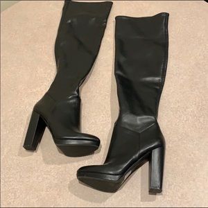 Faux leather thigh high boots
